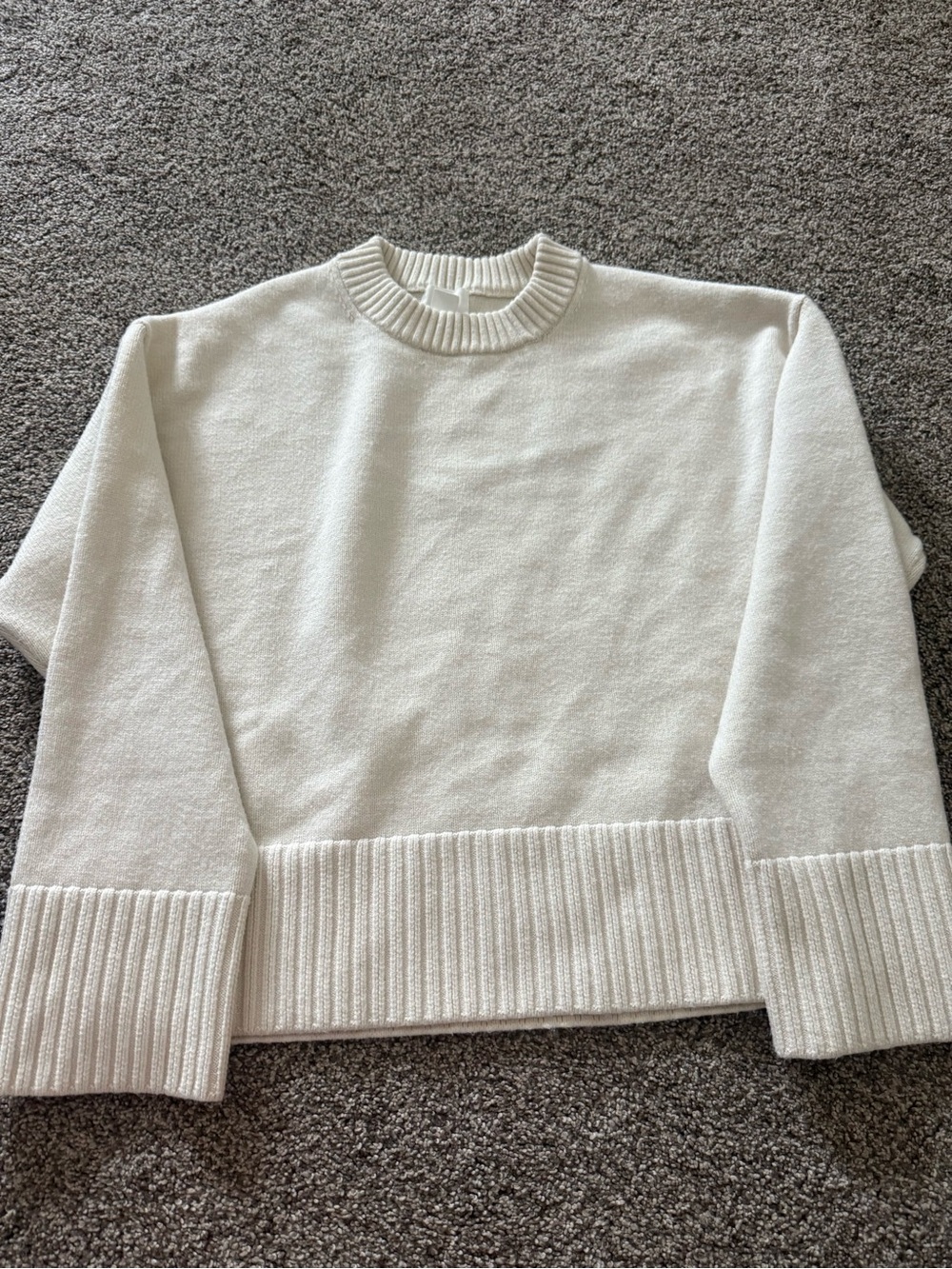 H&M Cream Crewneck Sweater with Ribbed Hem